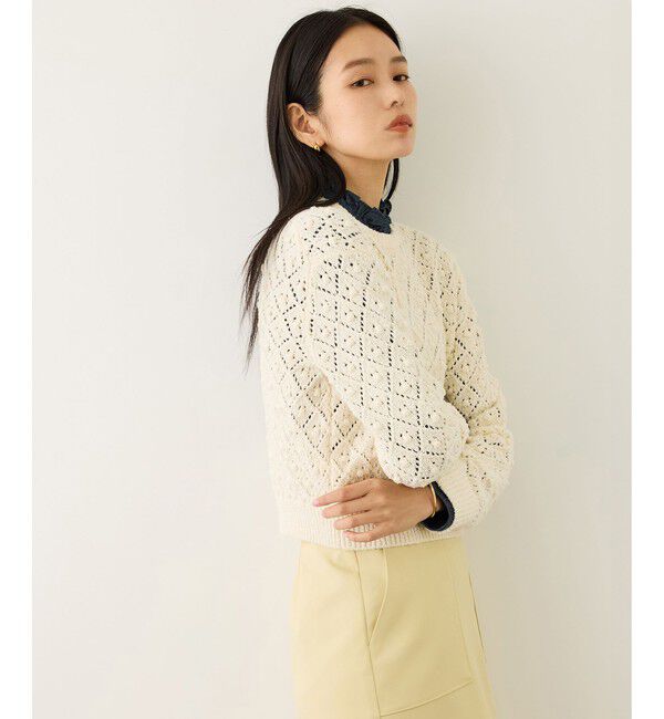 ROPE「ダイヤ柄ポップコーン編みプルオーバー/イージーケア」|ニット・セーター|