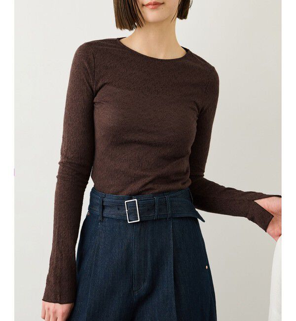 ROPE「コットンシアーロングスリーブカットソー/イージーケア」|Tシャツ・カットソー|ブラウン系(22)