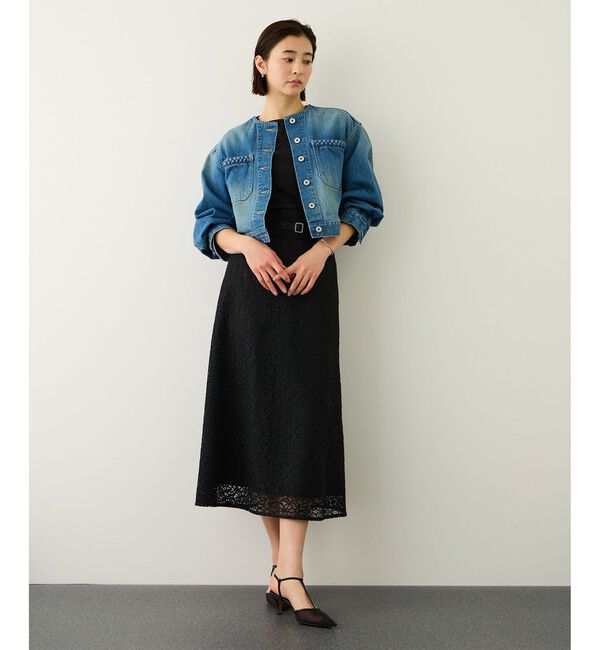 ROPE「ベルト付きセミフレアレーススカート/イージーケア」|スカート|