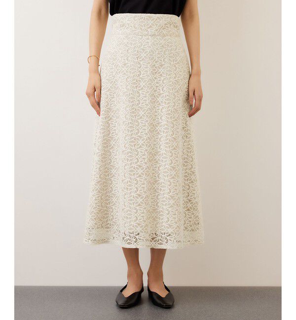 ROPE「ベルト付きセミフレアレーススカート/イージーケア」|スカート|