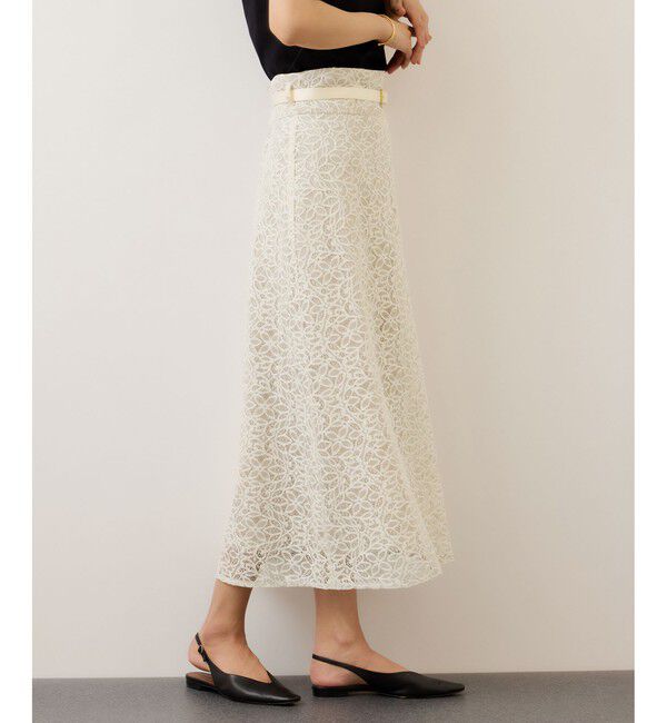 ROPE「ベルト付きセミフレアレーススカート/イージーケア」|スカート|