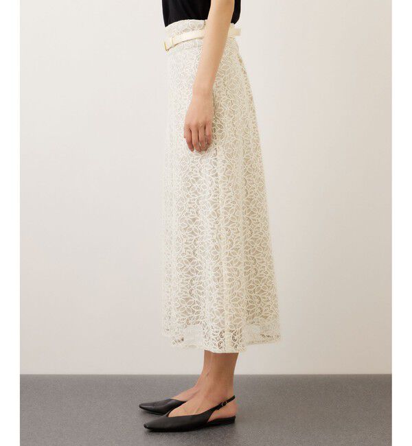 ROPE「ベルト付きセミフレアレーススカート/イージーケア」|スカート|