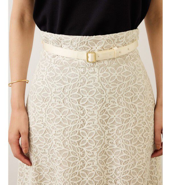 ROPE「ベルト付きセミフレアレーススカート/イージーケア」|スカート|