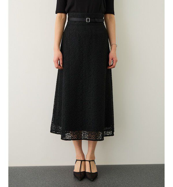 ROPE「ベルト付きセミフレアレーススカート/イージーケア」|スカート|