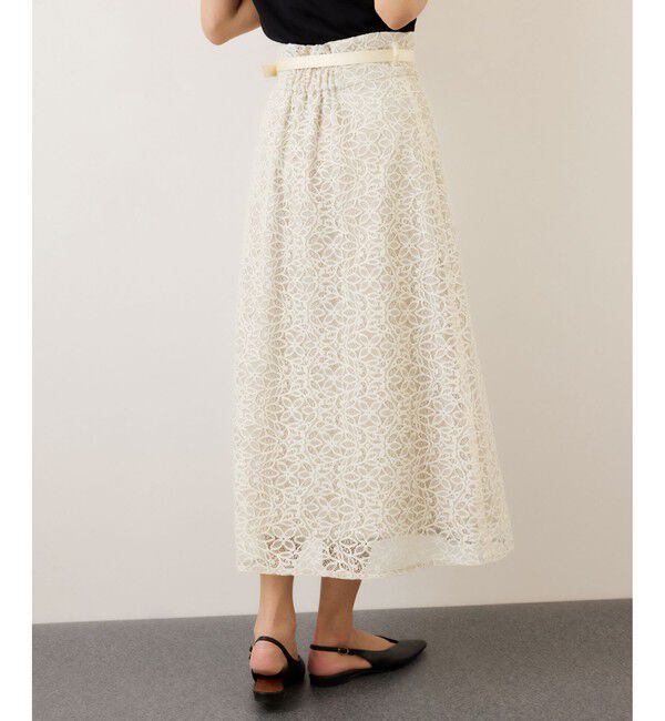 ROPE「ベルト付きセミフレアレーススカート/イージーケア」|スカート|