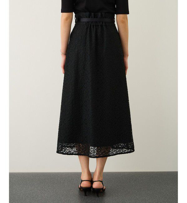 ROPE「ベルト付きセミフレアレーススカート/イージーケア」|スカート|