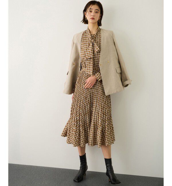 ROPE「ship's rope' オリジナルプリントプリーツタイワンピース」|ワンピース|キャメル(25)