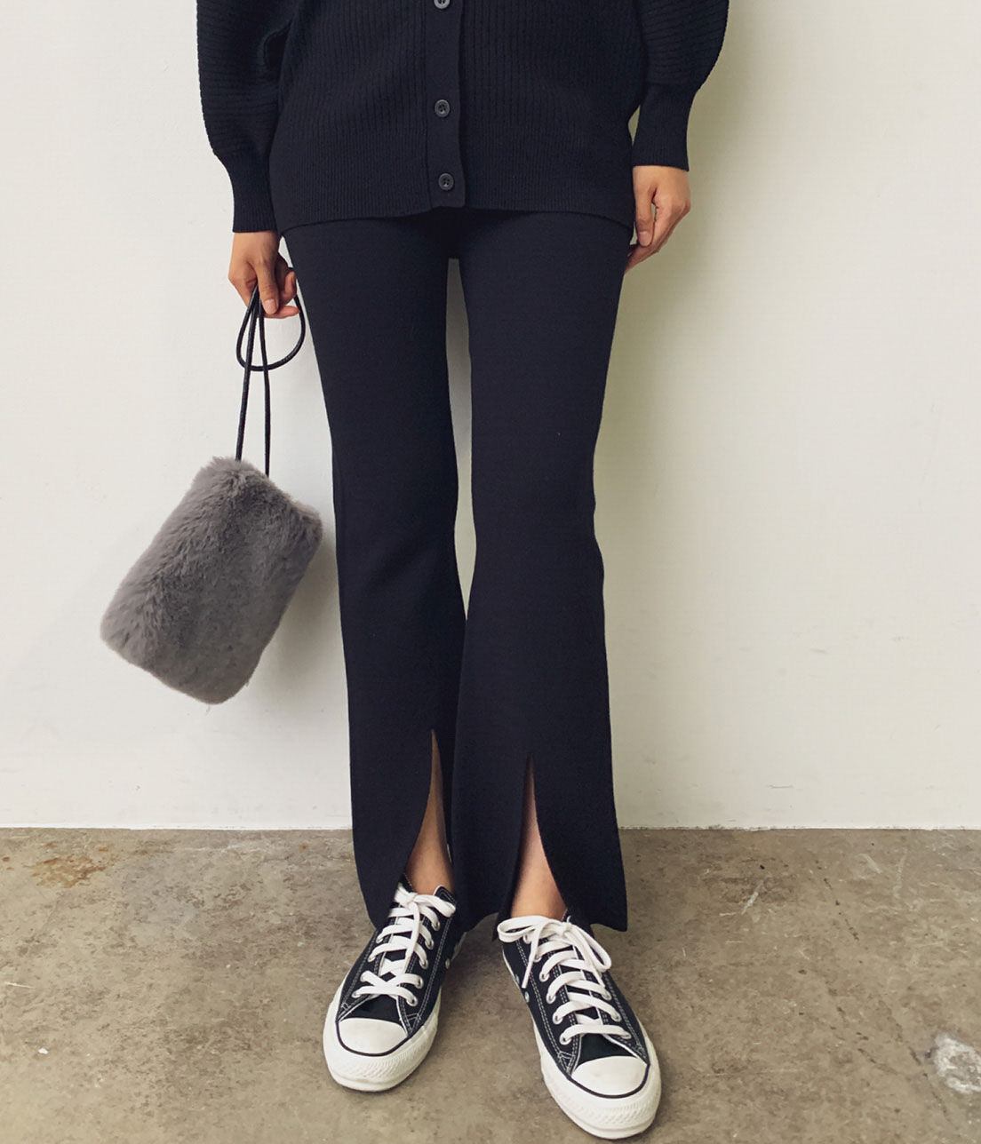 VIS「【セットアップ対応】スリット入りニットパンツ」|その他|ブラック(01)