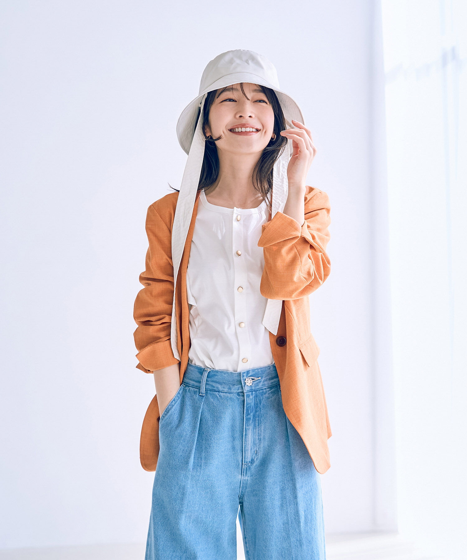 VIS「【洗える・接触冷感】美easyノーカラーVネックジャケット【セットアップ対応】」|ノーカラージャケット|