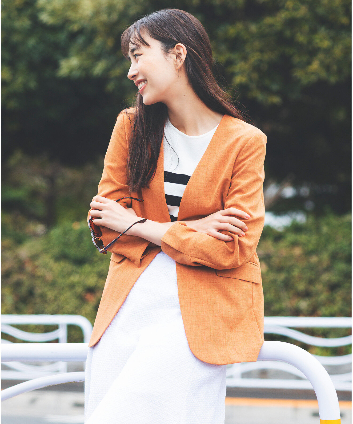 VIS「【洗える・接触冷感】美easyノーカラーVネックジャケット【セットアップ対応】」|ノーカラージャケット|