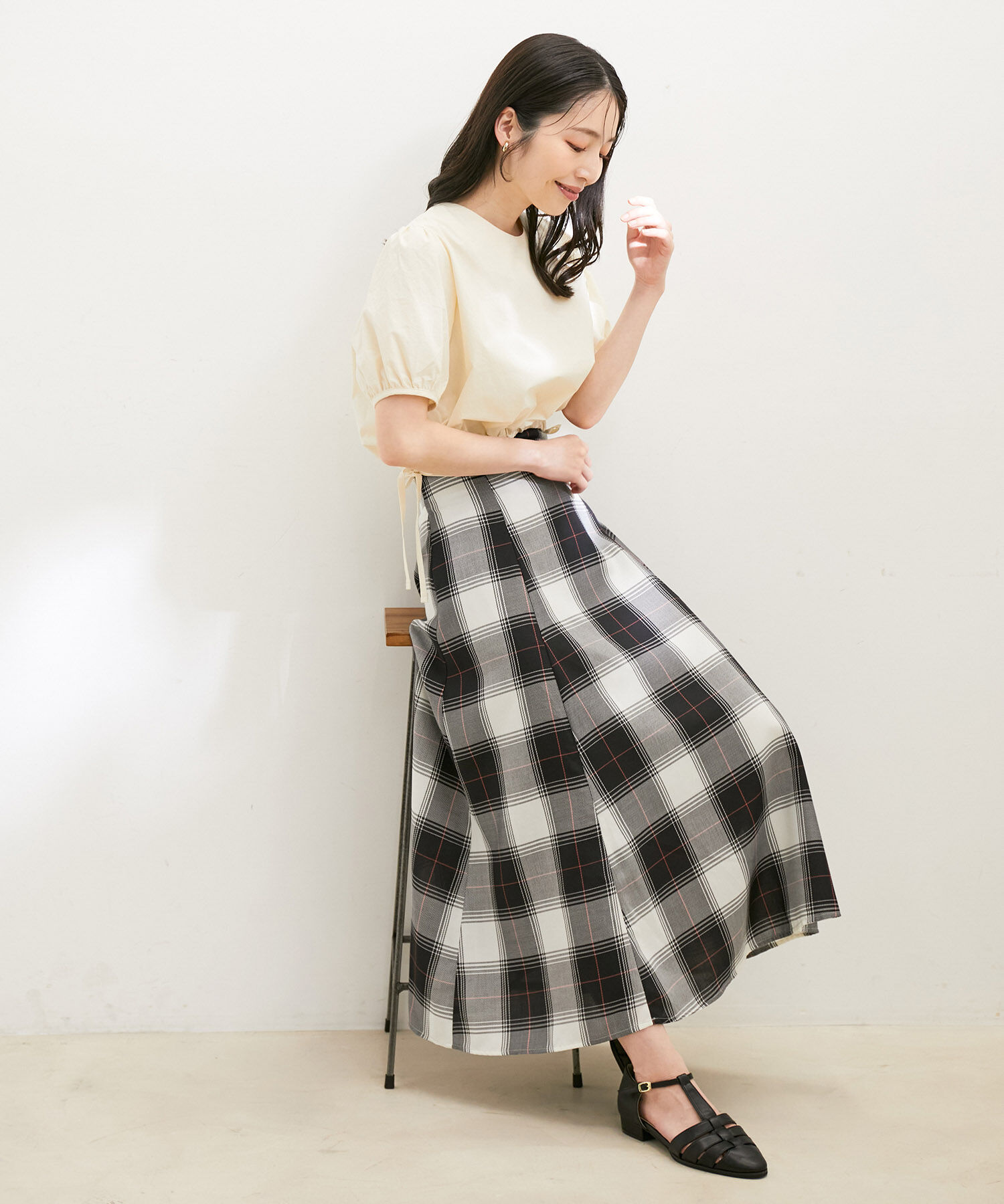 VIS「【洗える】先染めチェックハイウエストフレアスカート」|スカート|