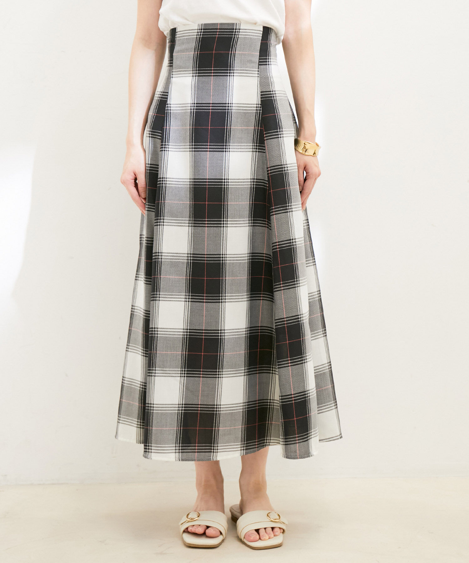 VIS「【洗える】先染めチェックハイウエストフレアスカート」|スカート|