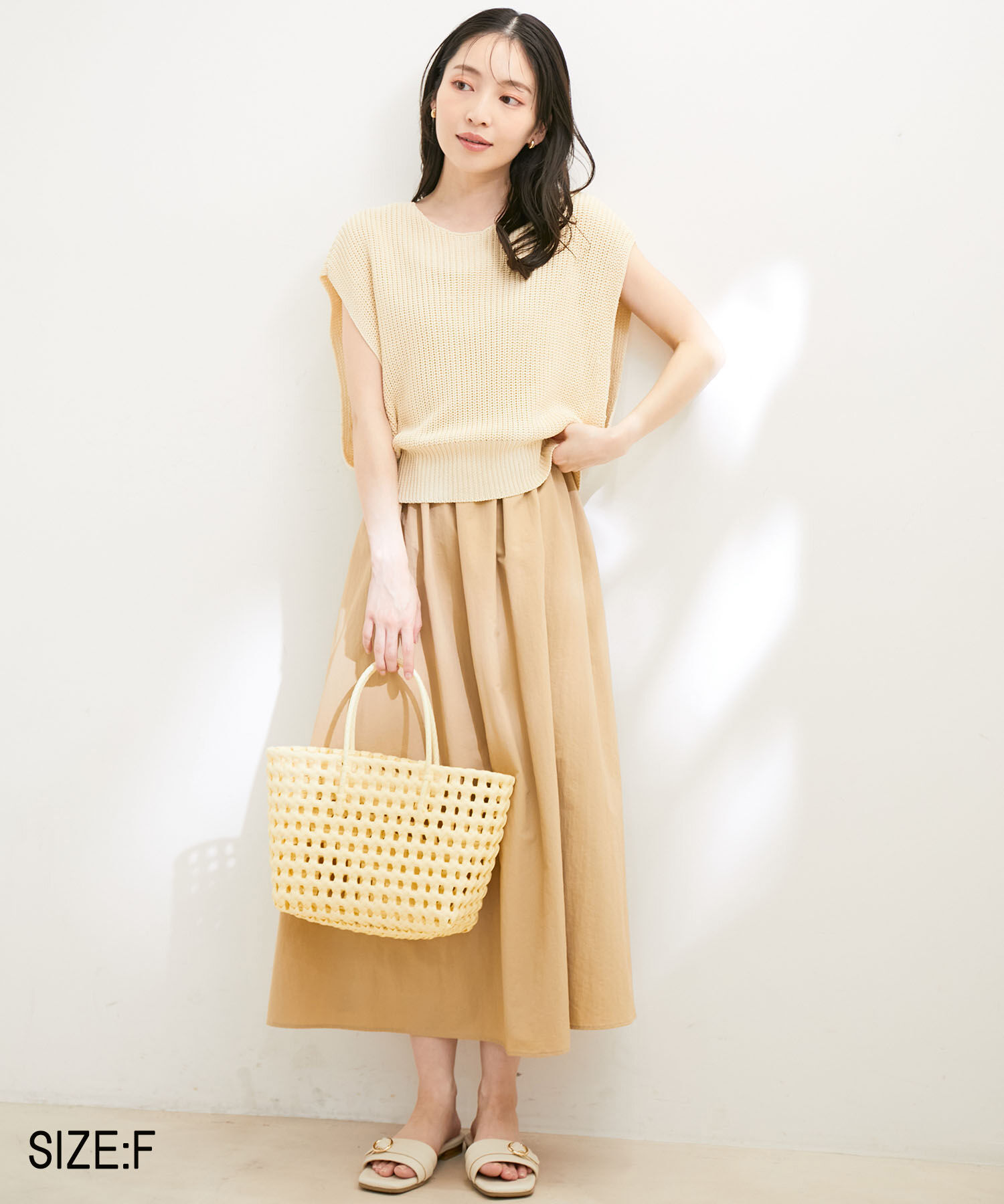 VIS「【選べる着丈・マルチWAY】ニットベスト付きワンピース【洗える】」|ワンピース|