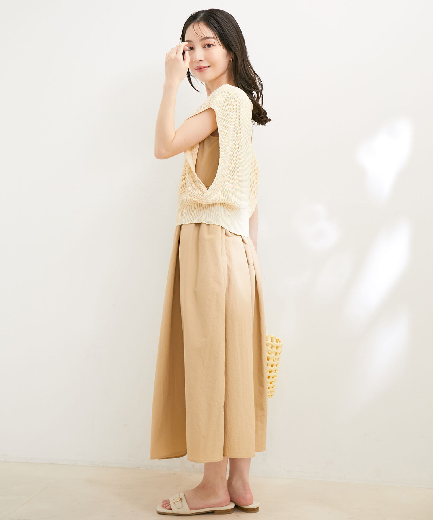 VIS「【選べる着丈・マルチWAY】ニットベスト付きワンピース【洗える】」|ワンピース|