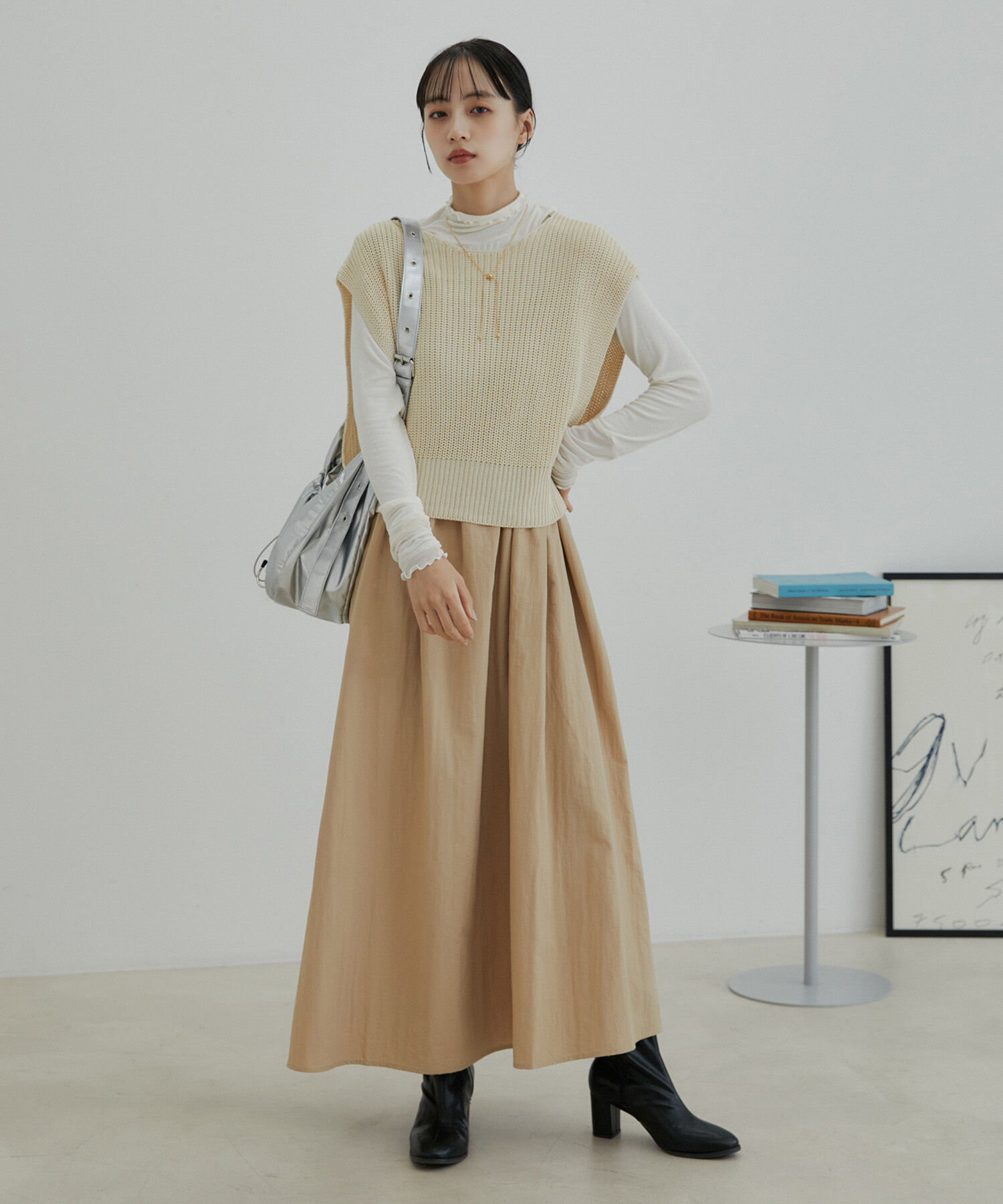 VIS「【選べる着丈・マルチWAY】ニットベスト付きワンピース【洗える】」|ワンピース|