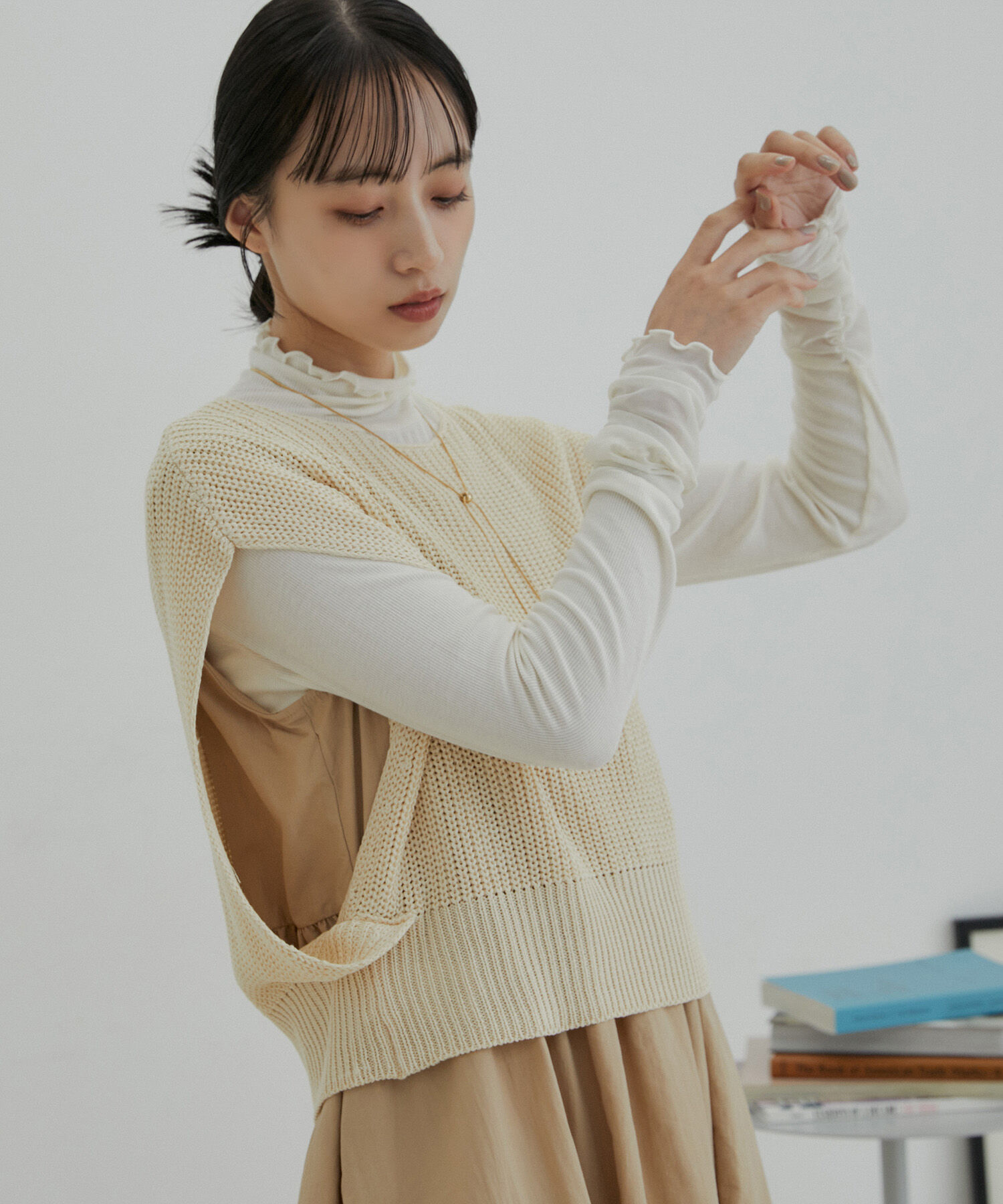 VIS「【選べる着丈・マルチWAY】ニットベスト付きワンピース【洗える】」|ワンピース|