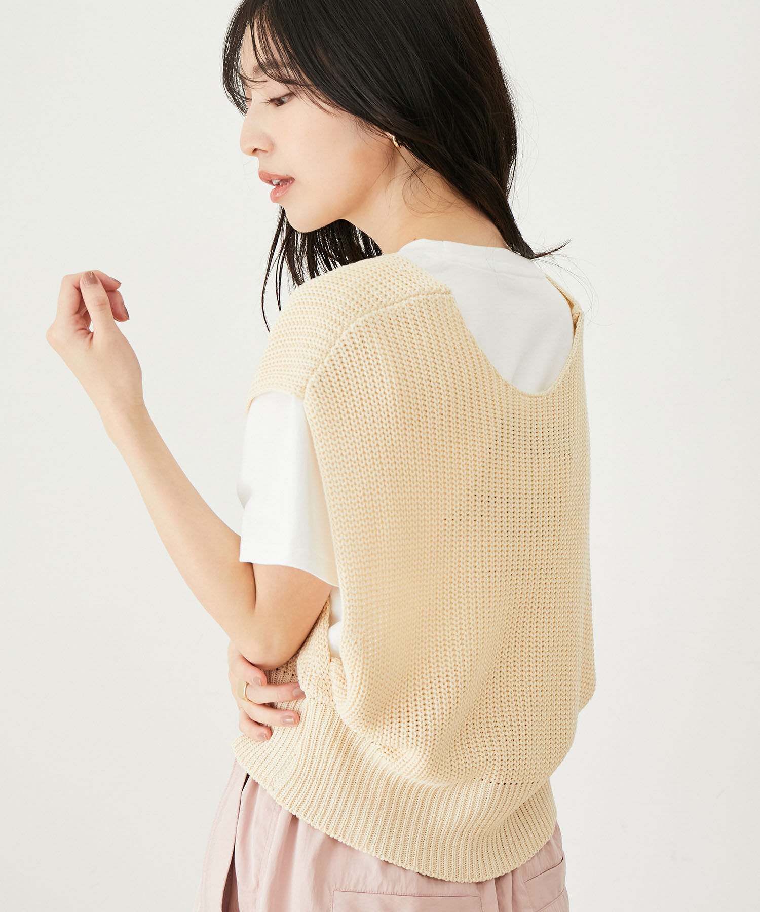 VIS「【選べる着丈・マルチWAY】ニットベスト付きワンピース【洗える】」|ワンピース|