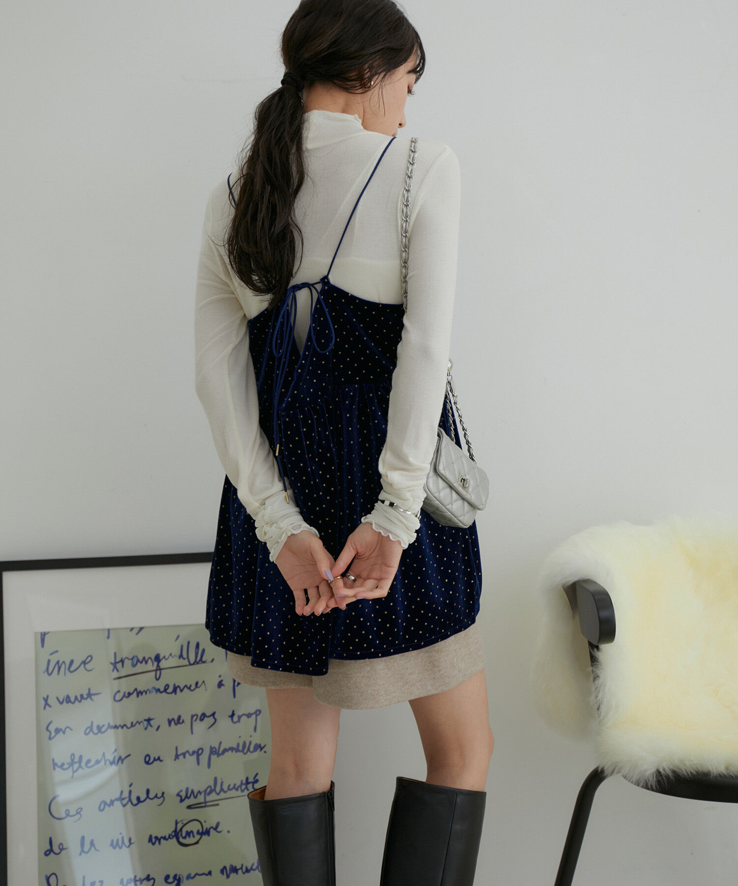 VIS「【選べる着丈】ラメドットベロアキャミトップス【洗える】」|キャミソール|