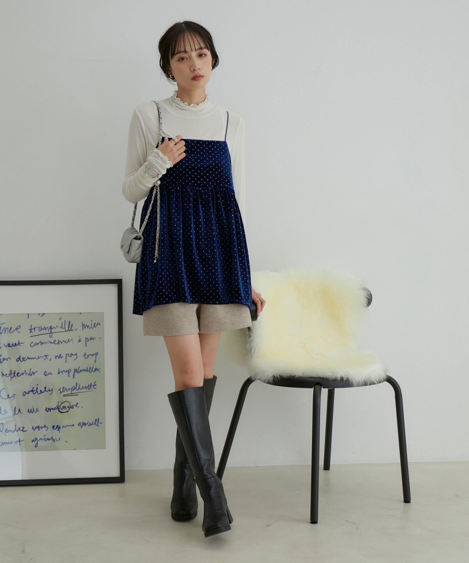 VIS「【選べる着丈】ラメドットベロアキャミトップス【洗える】」|キャミソール|