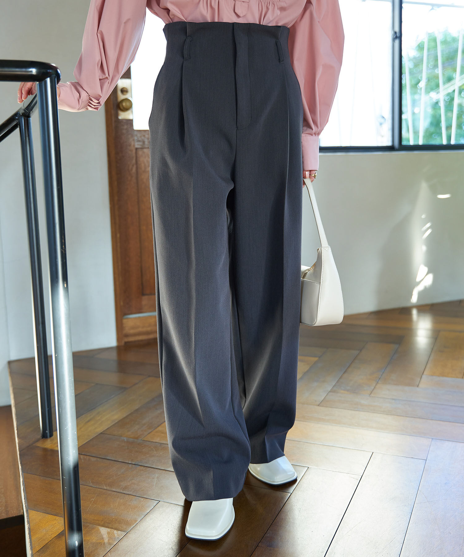 VIS「【洗える・防シワ】美easy裏起毛ワイドパンツ」|スラックス|