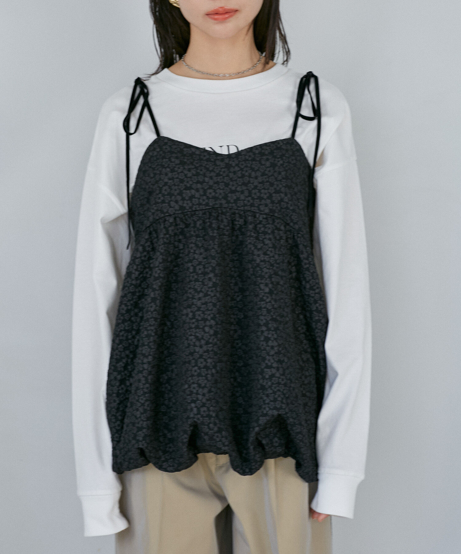 VIS「ジャガードバルーンリボンキャミソール」|キャミソール|