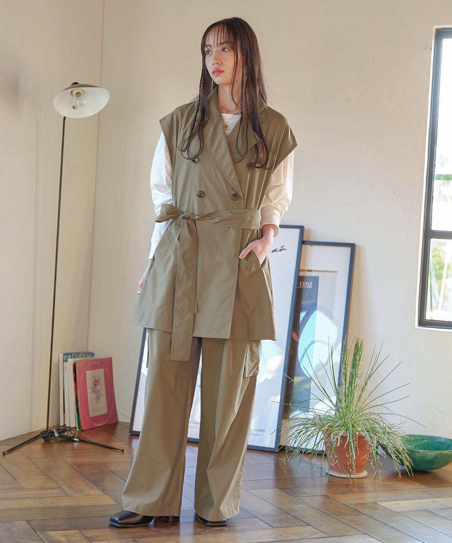 VIS「【セットアップ対応】タックギャザーワイドカーゴパンツ」|カーゴ|