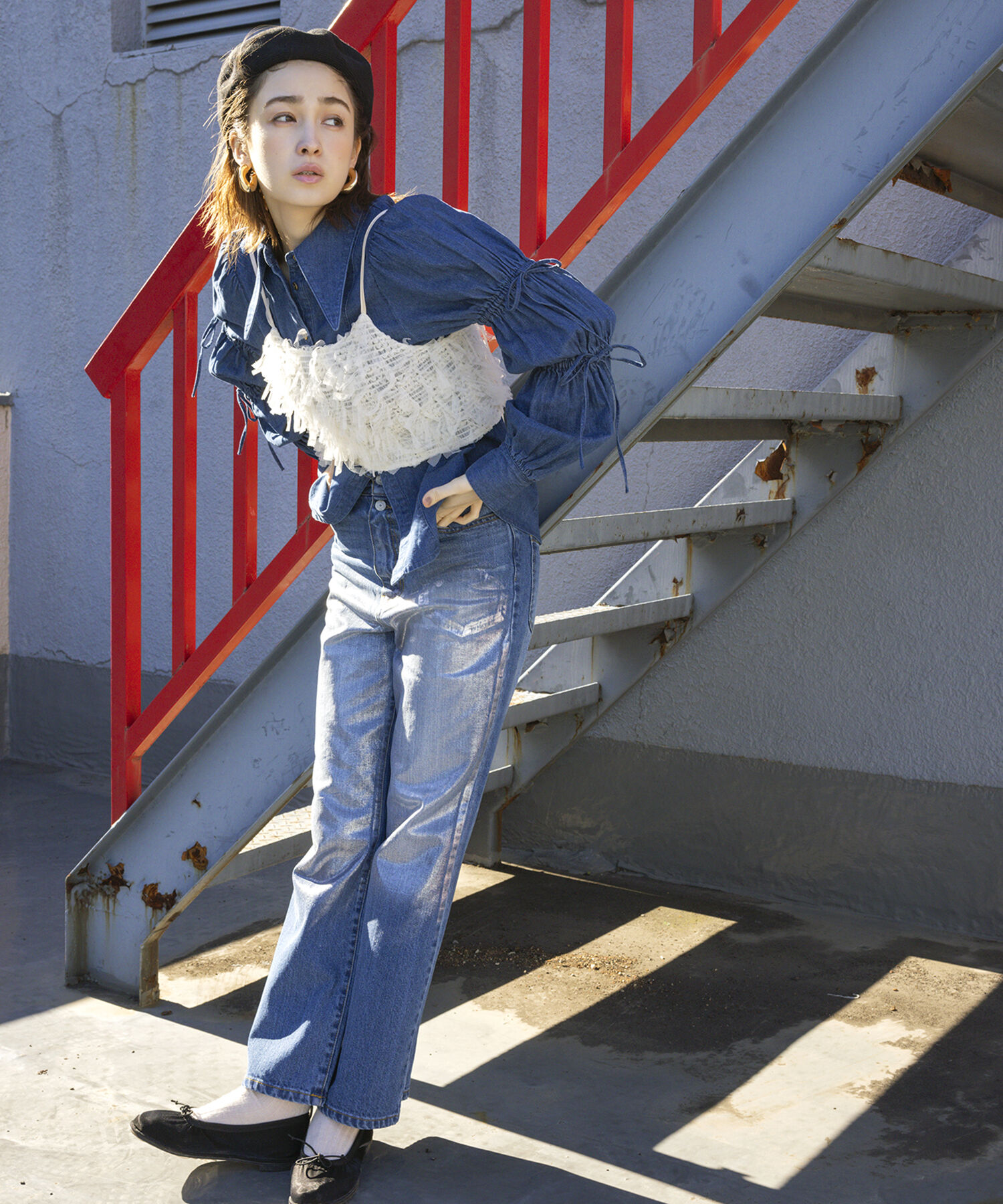 VIS「折り返しフレア箔デニム」|デニム|ブルー系(47)