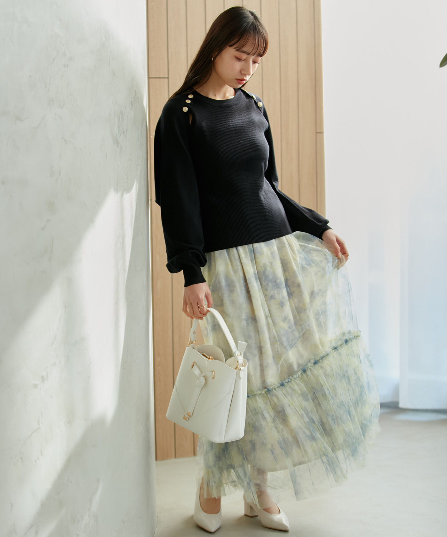 VIS「ニュアンス柄チュールスカート」|スカート|