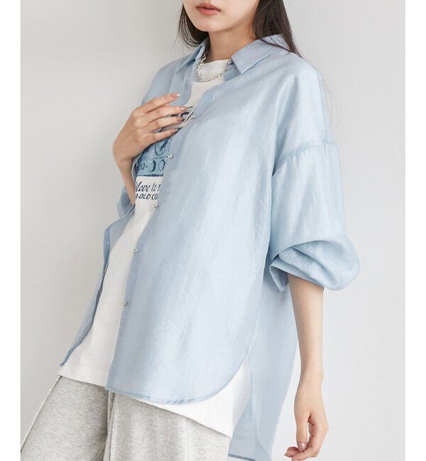 VIS「メタル釦シンプルシアーシャツ」|シャツ・ブラウス|サックス(48)