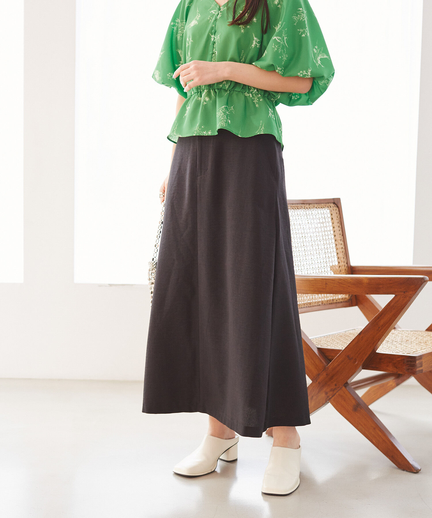 VIS「美easyリネンライクAラインスカート【洗える】【低身長～高身長】」|スカート|