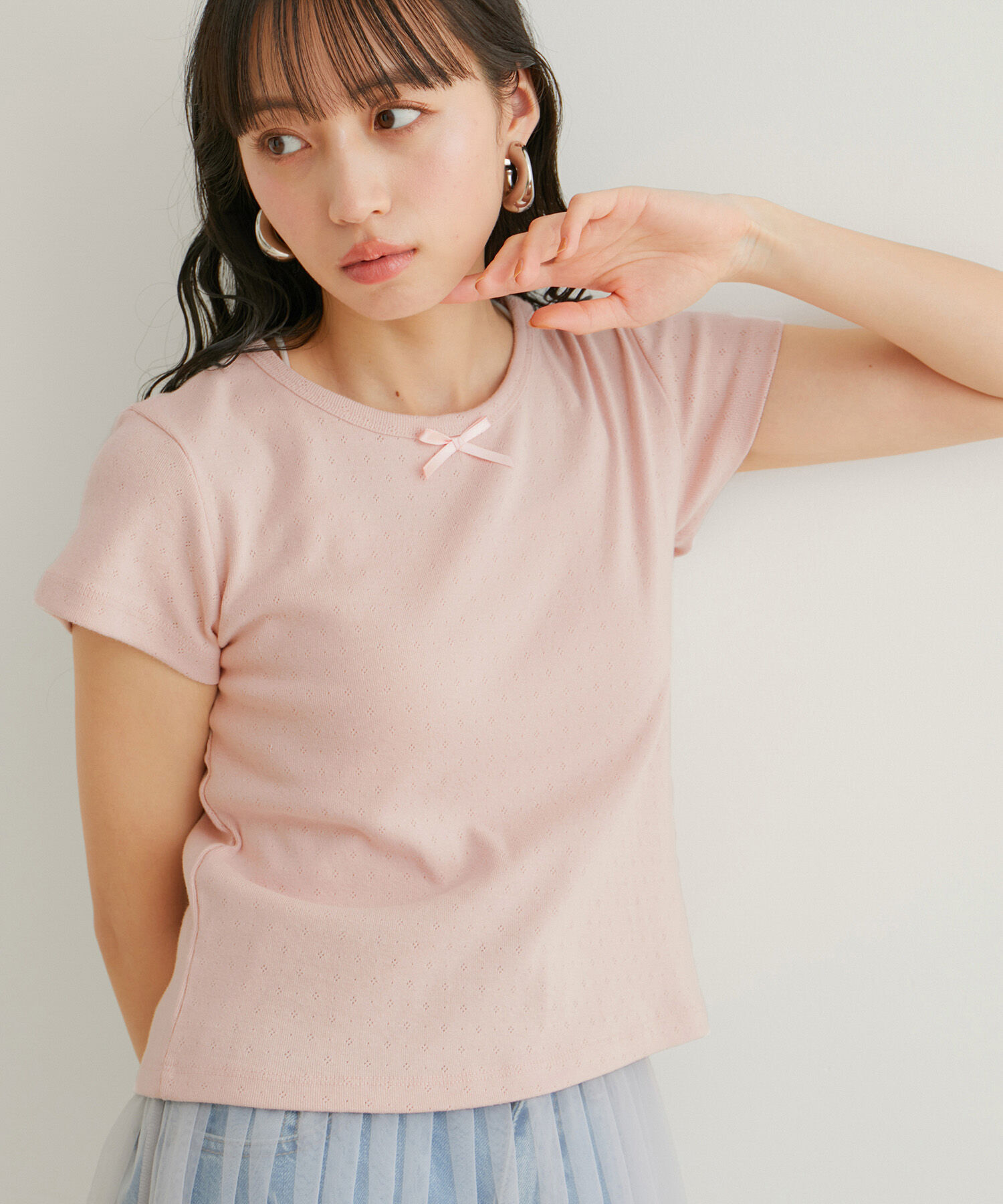 VIS「【WEB/一部店舗限定】パターンメッシュミニＴシャツ」|Tシャツ・カットソー|