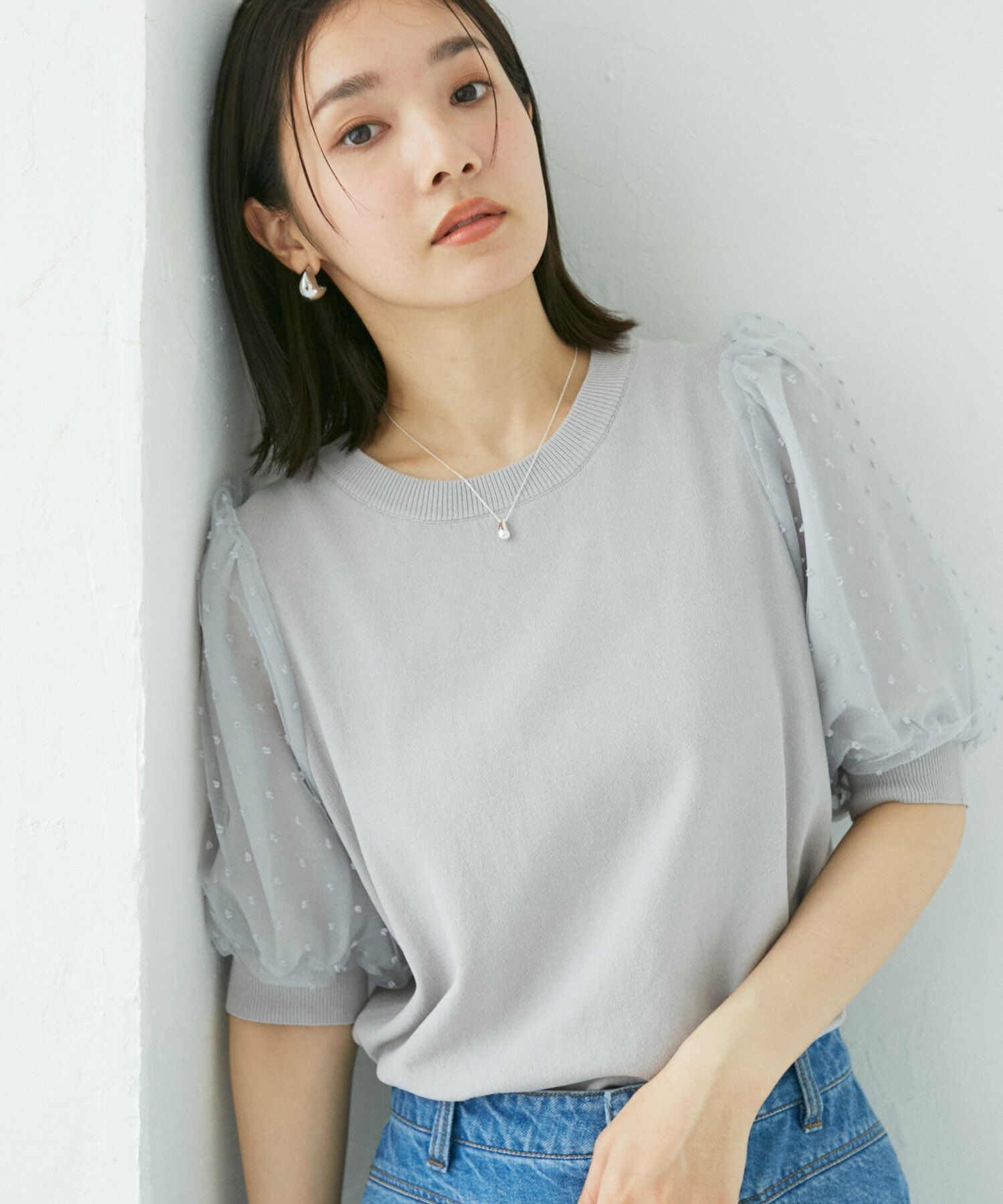 VIS「【夏トップス総選挙/お気に入り登録No.1】袖シアードッキングニット」|ニット・セーター|