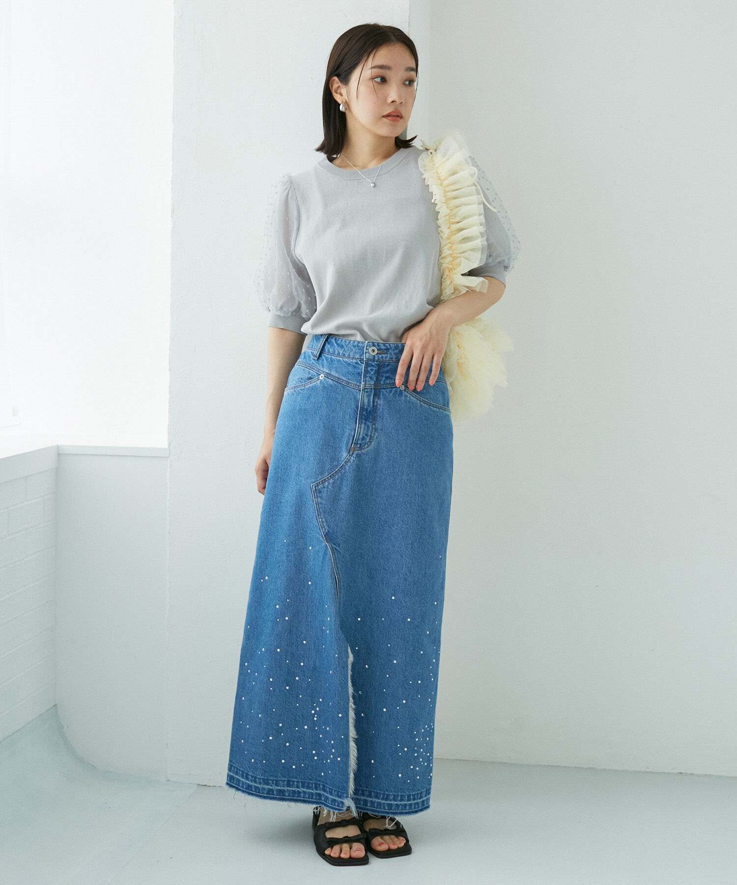 VIS「【夏トップス総選挙/お気に入り登録No.1】袖シアードッキングニット」|ニット・セーター|