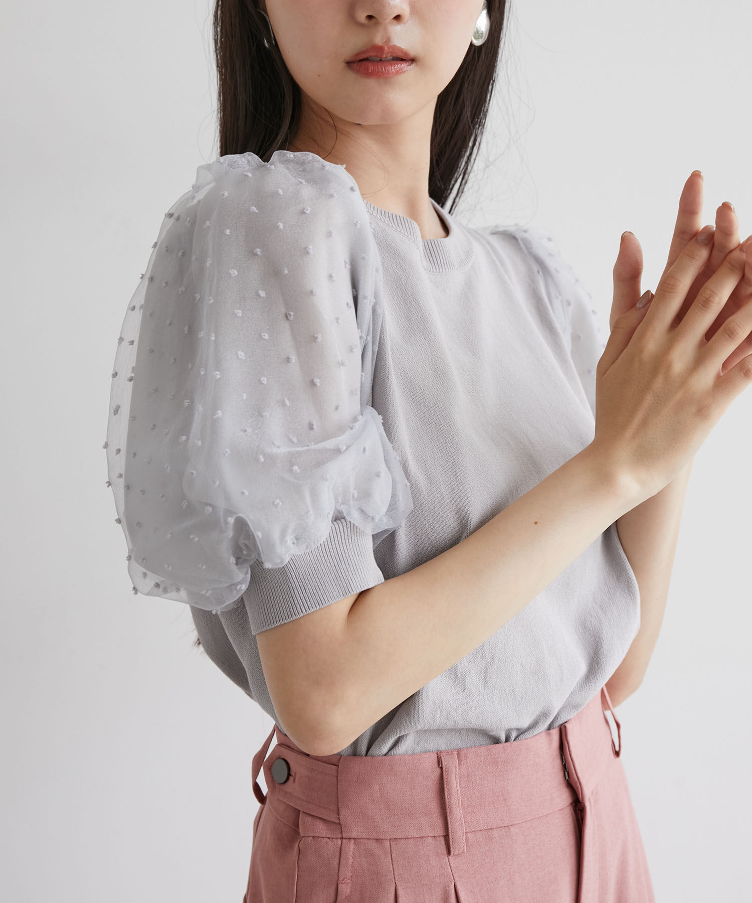 VIS「【夏トップス総選挙/お気に入り登録No.1】袖シアードッキングニット」|ニット・セーター|