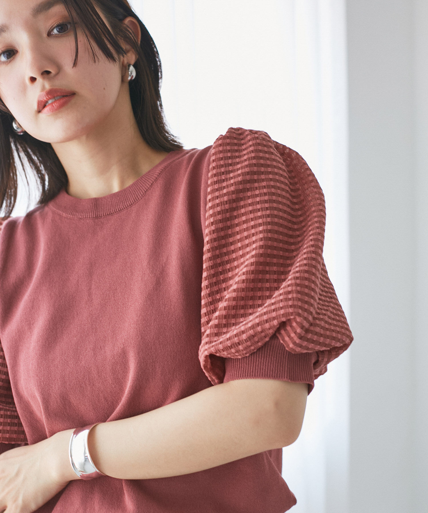 VIS「【夏トップス総選挙/お気に入り登録No.1】袖シアードッキングニット」|ニット・セーター|