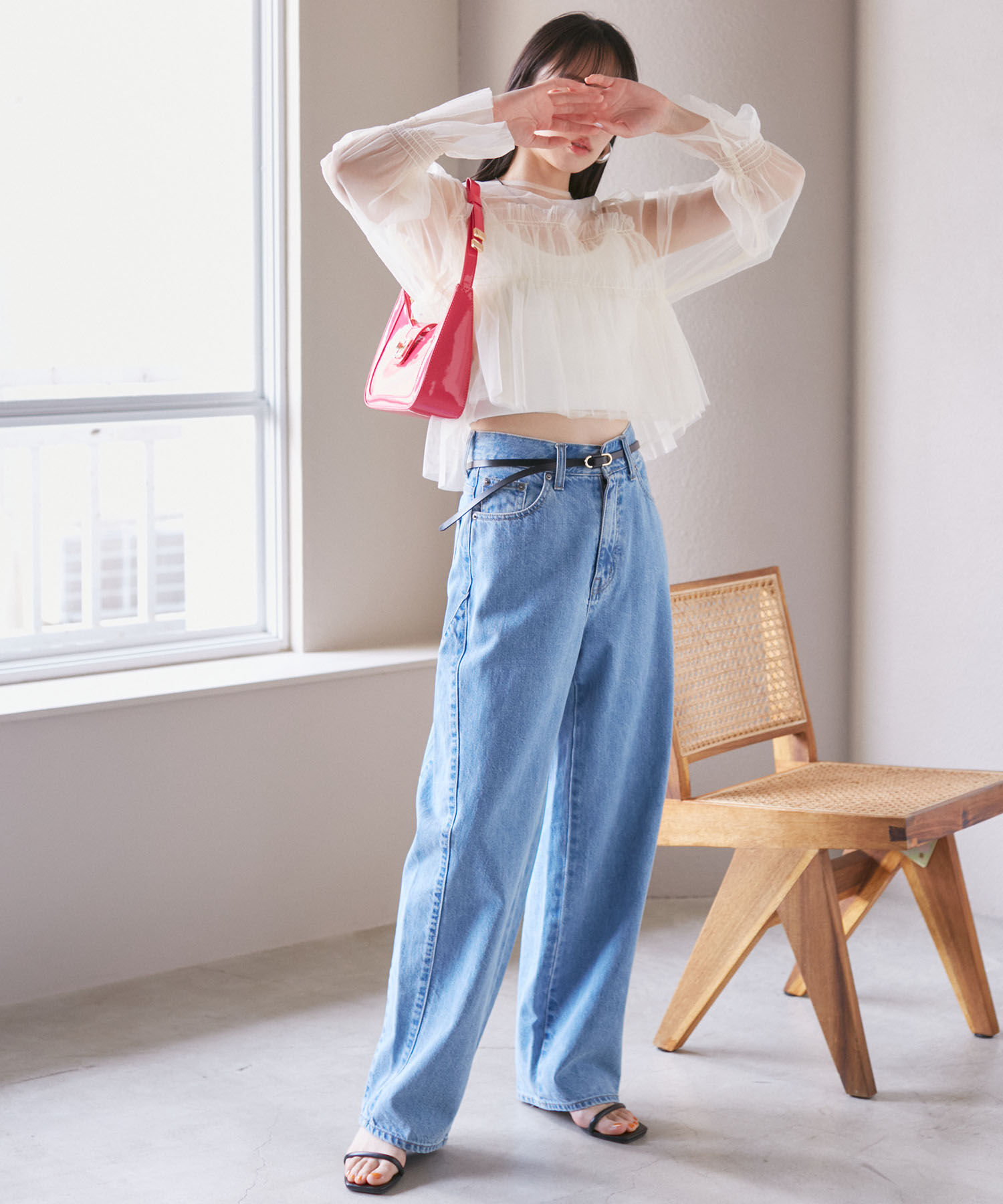 VIS「【前後2WAY】袖シャーリングチュールリボンブラウス」|シャツ・ブラウス|