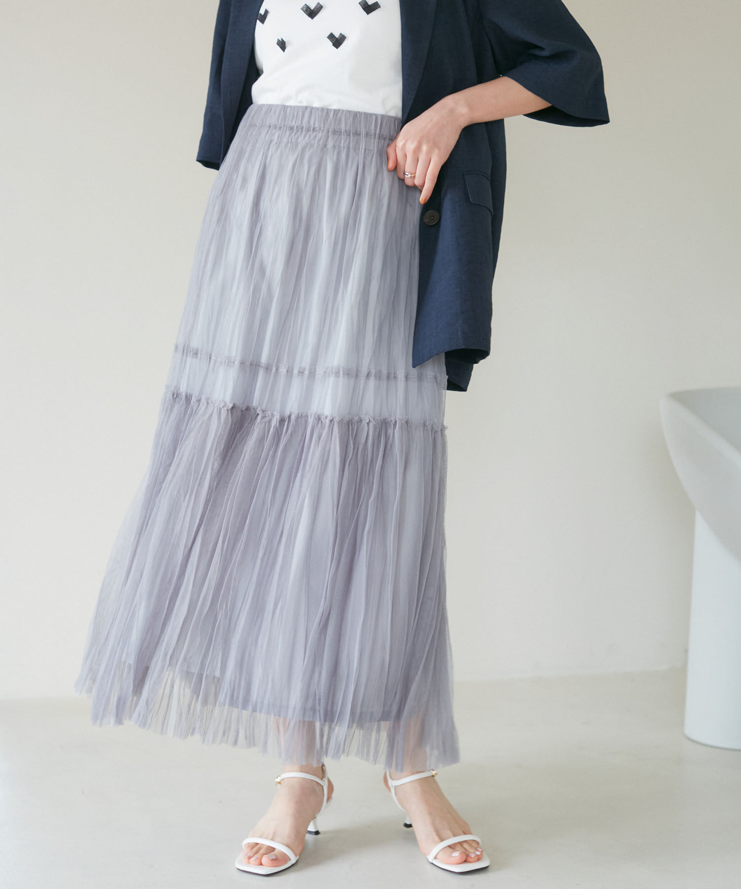 VIS「【2WAY】チュールプリーツスカート【洗える】」|スカート|グレー(07)