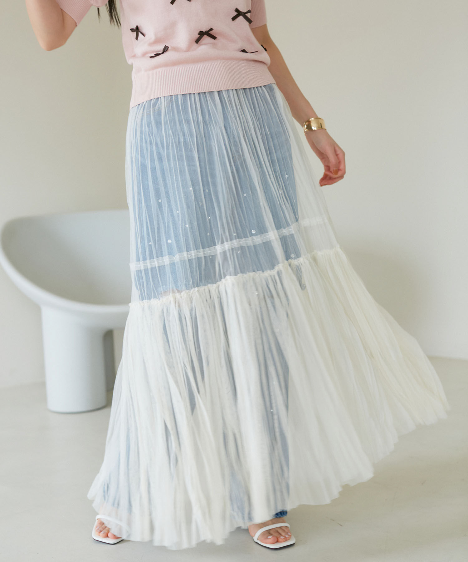 VIS「【2WAY】チュールプリーツスカート【洗える】」|スカート|ホワイト(10)