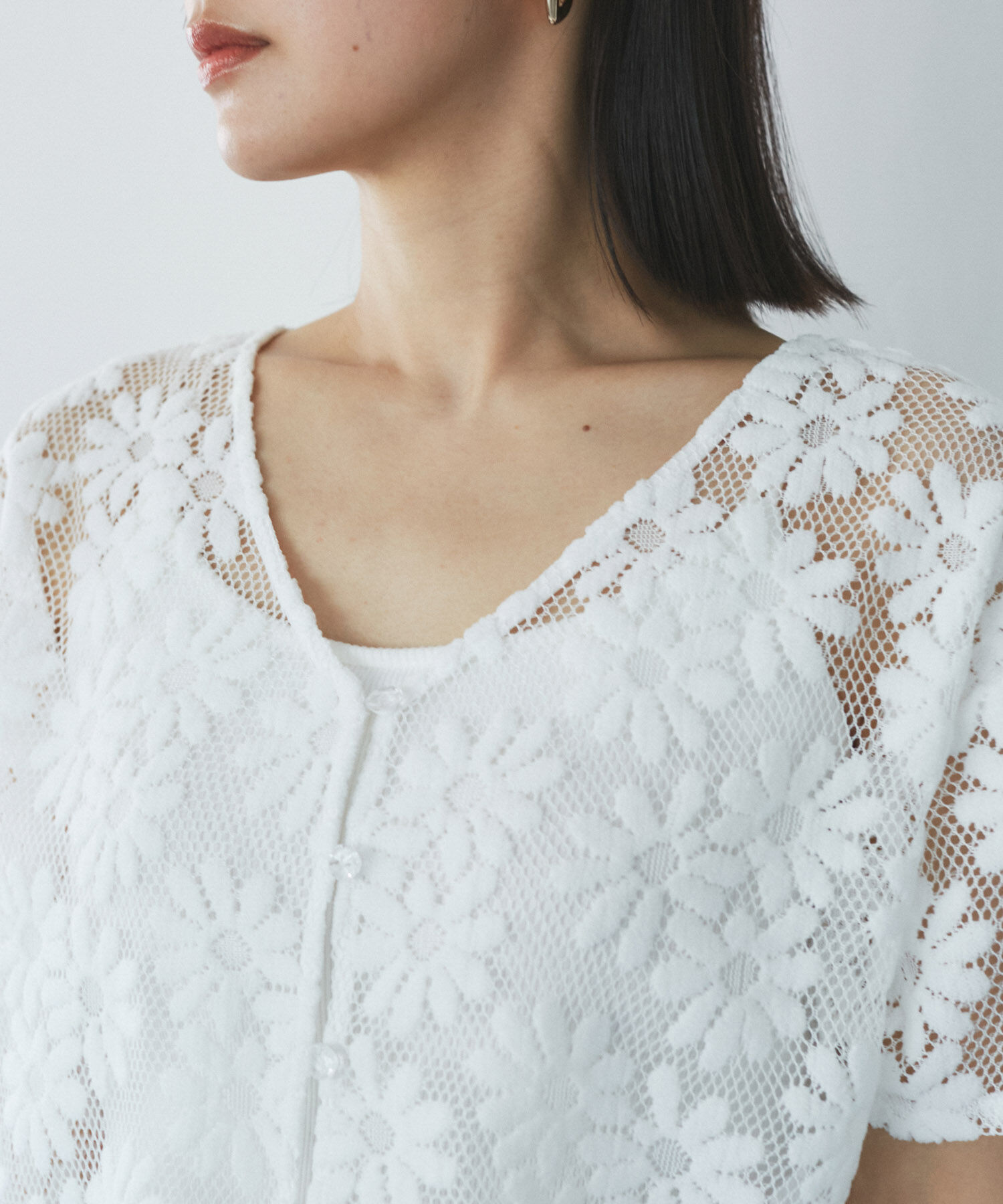 VIS「【前後2WAY】フラワーレースブラウス【洗える】」|シャツ・ブラウス|