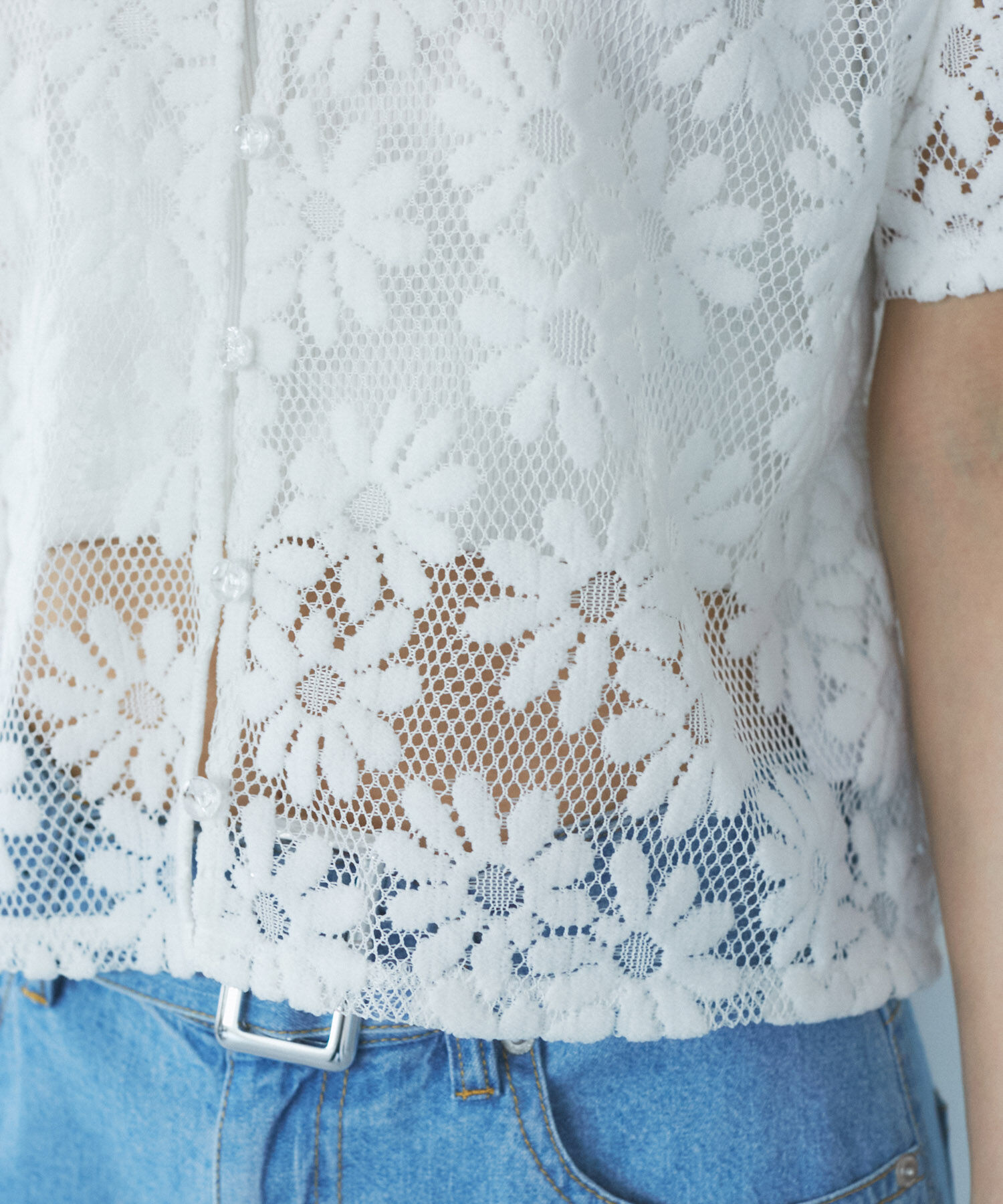 VIS「【前後2WAY】フラワーレースブラウス【洗える】」|シャツ・ブラウス|