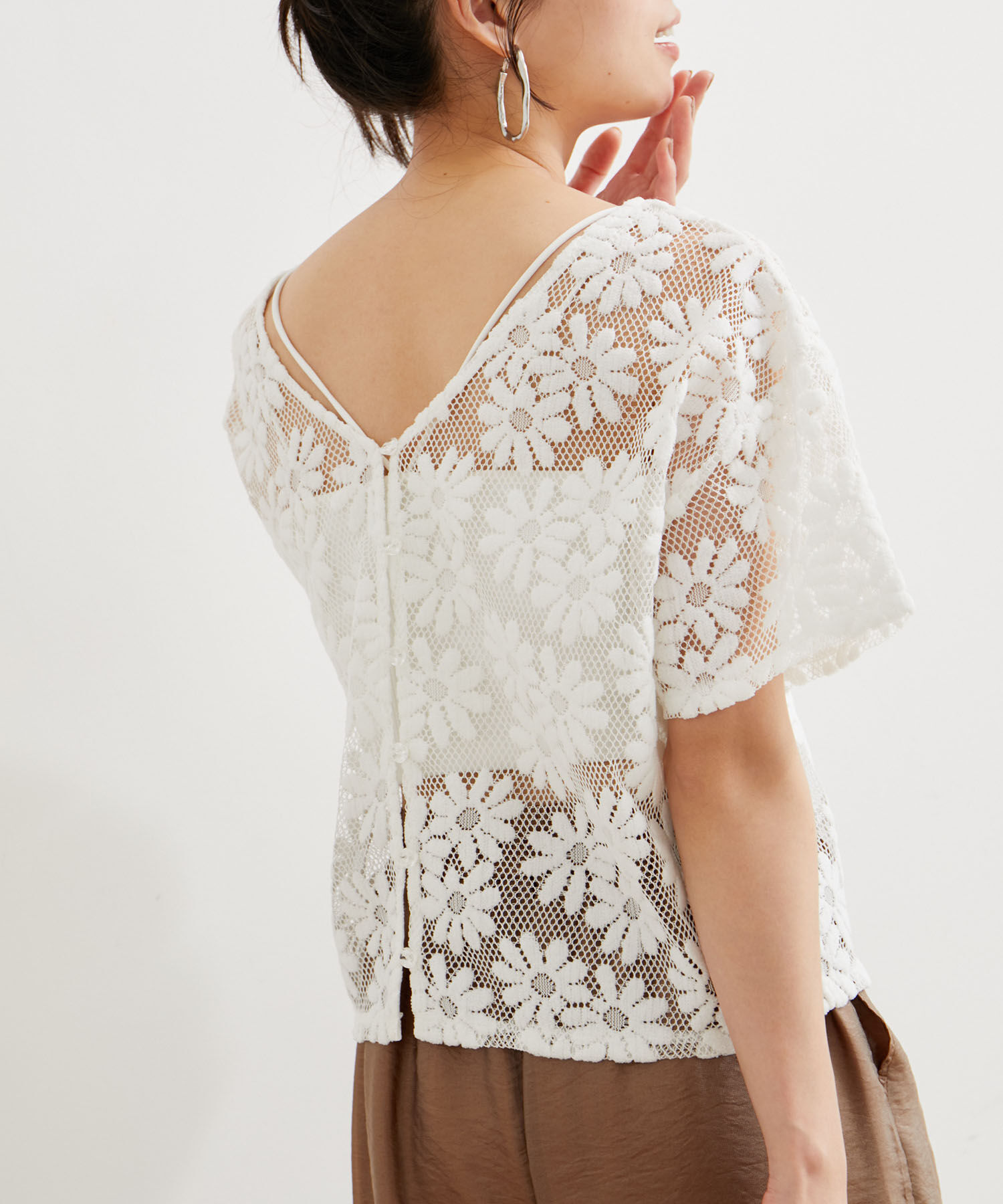 VIS「【前後2WAY】フラワーレースブラウス【洗える】」|シャツ・ブラウス|