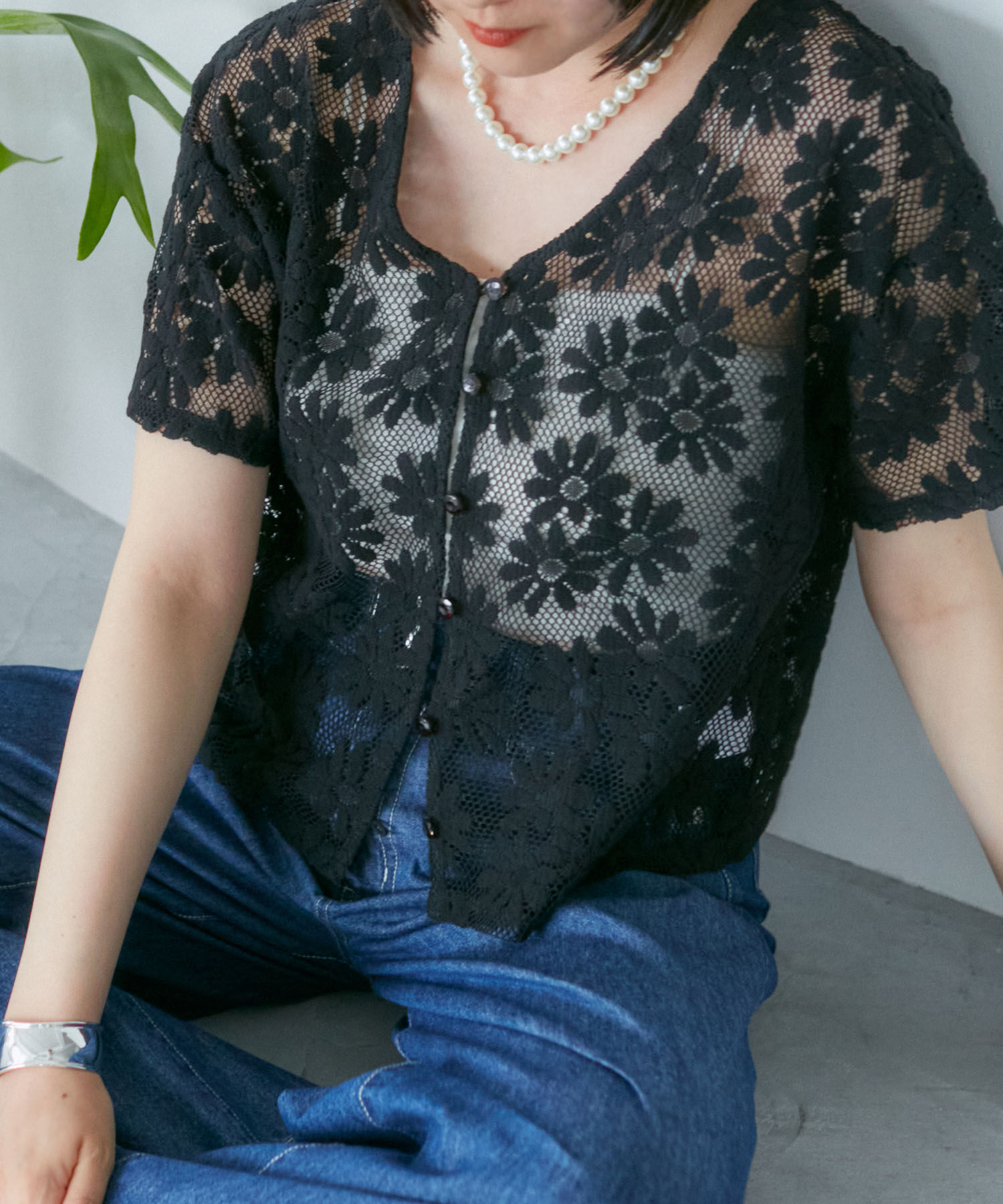 VIS「【前後2WAY】フラワーレースブラウス【洗える】」|シャツ・ブラウス|