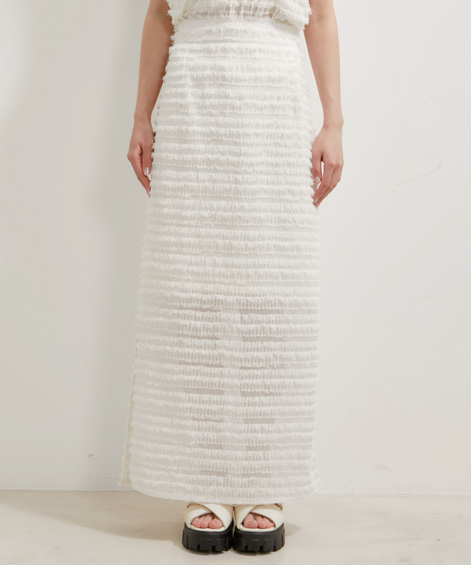 VIS「【洗える】フリンジジャガードスリット入りロングスカート」|スカート|