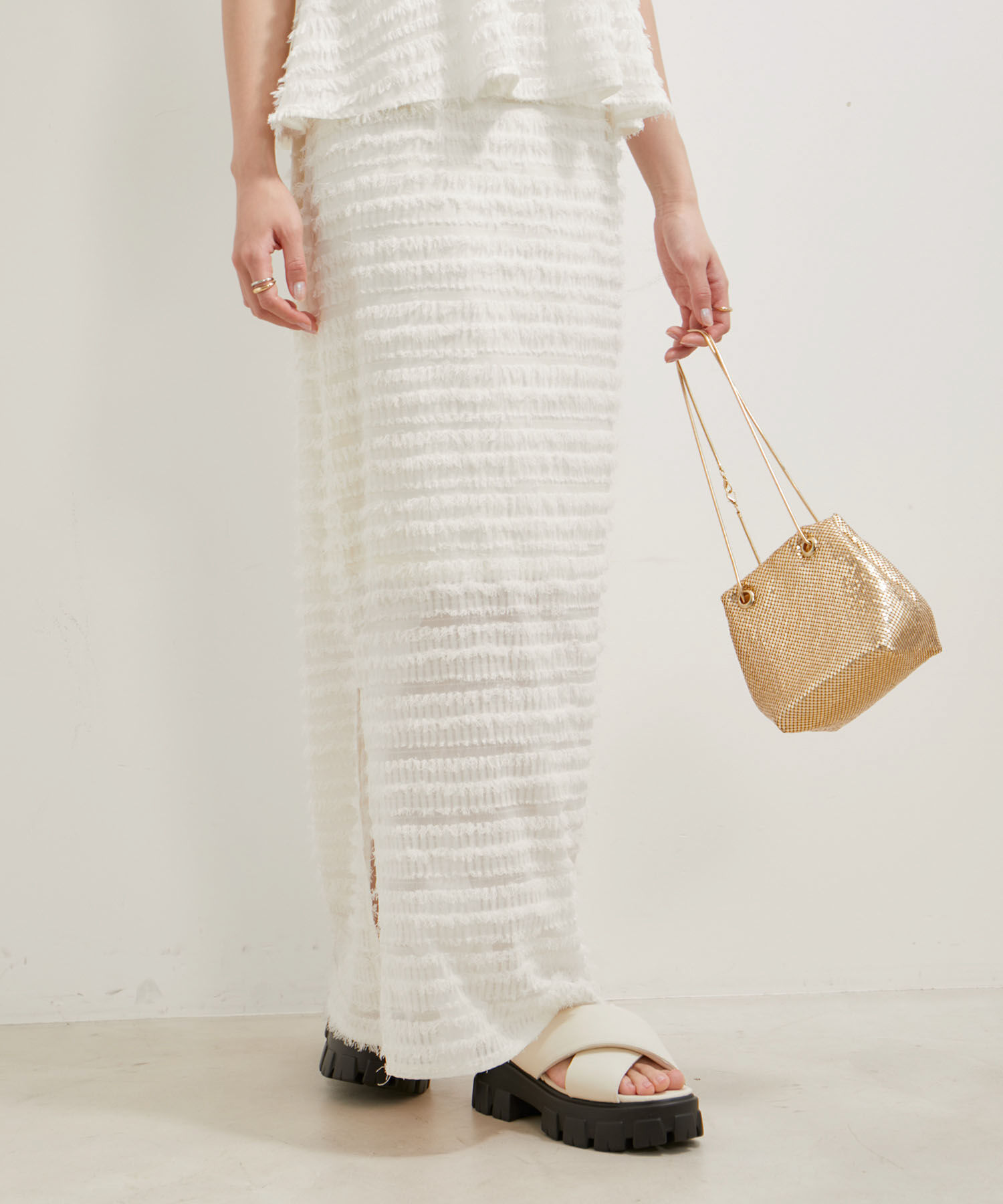 VIS「【洗える】フリンジジャガードスリット入りロングスカート」|スカート|