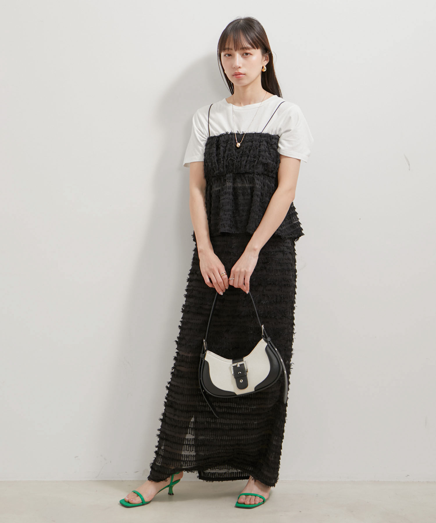 VIS「【洗える】フリンジジャガードスリット入りロングスカート」|スカート|