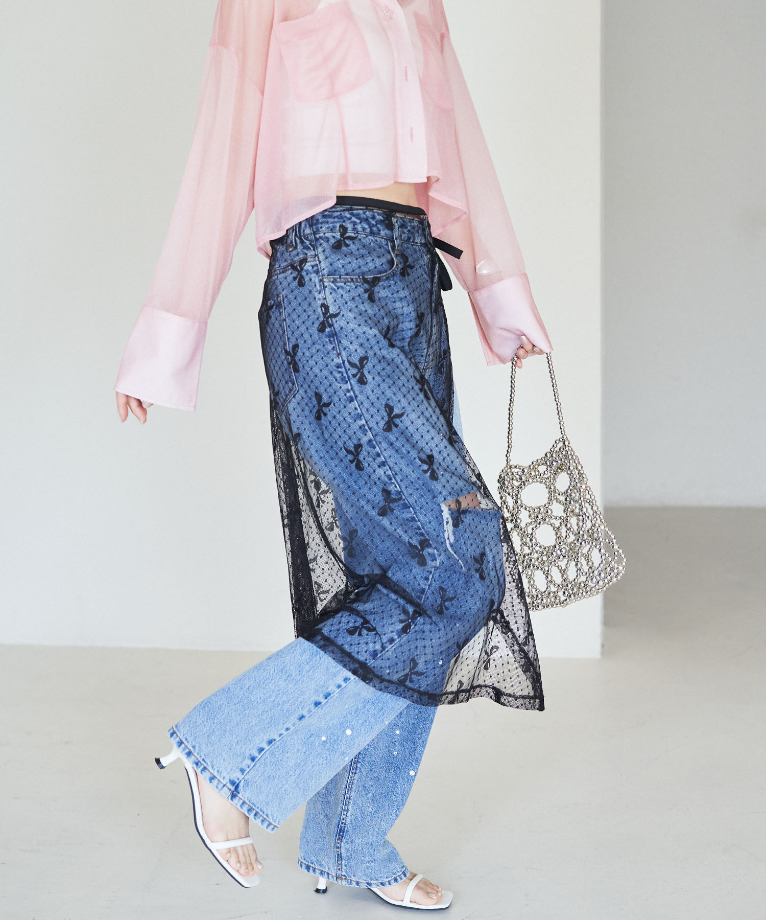 VIS「【WEB/一部店舗限定】アソートレースオーバーラップスカート」|スカート|