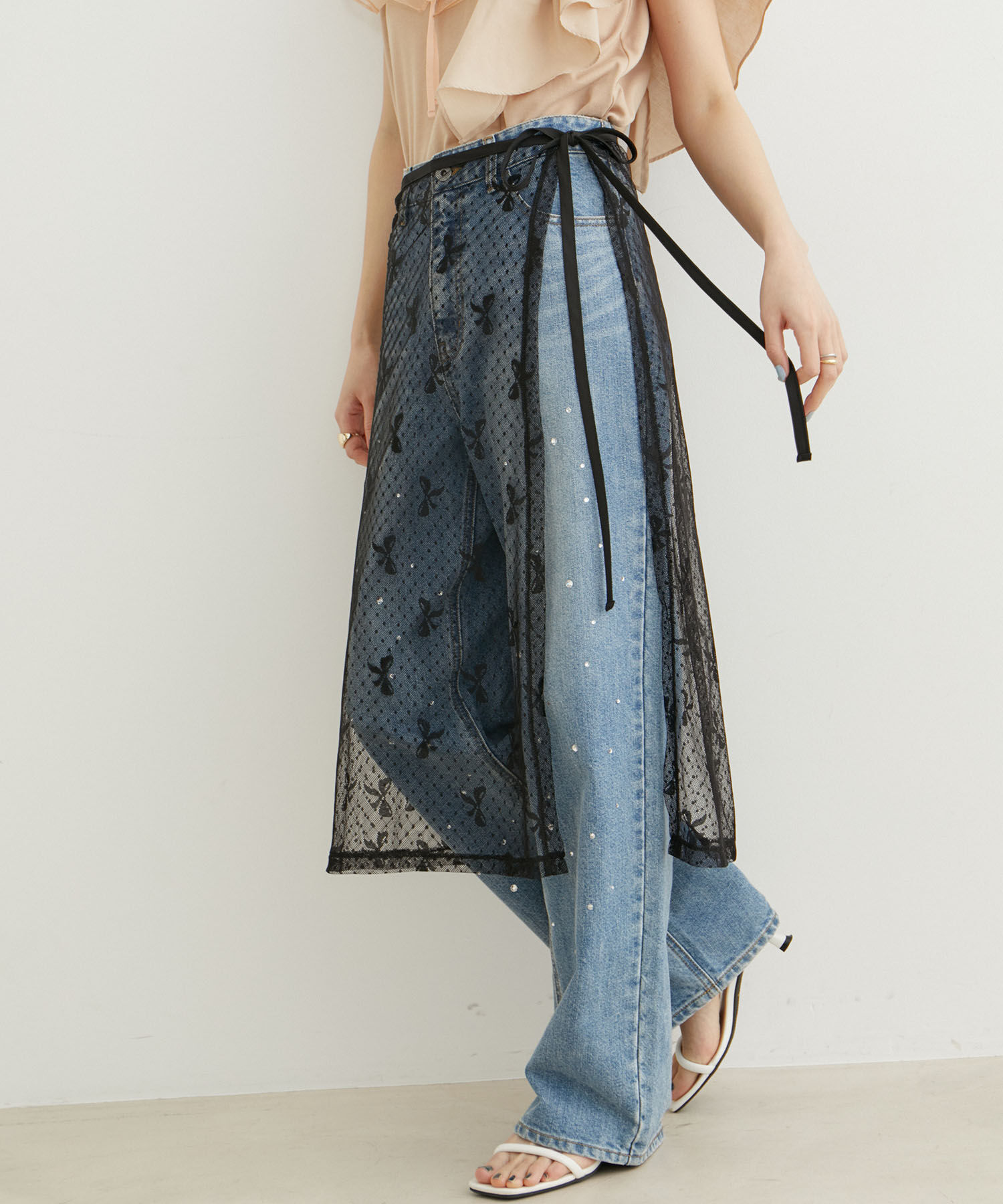 VIS「【WEB/一部店舗限定】アソートレースオーバーラップスカート」|スカート|