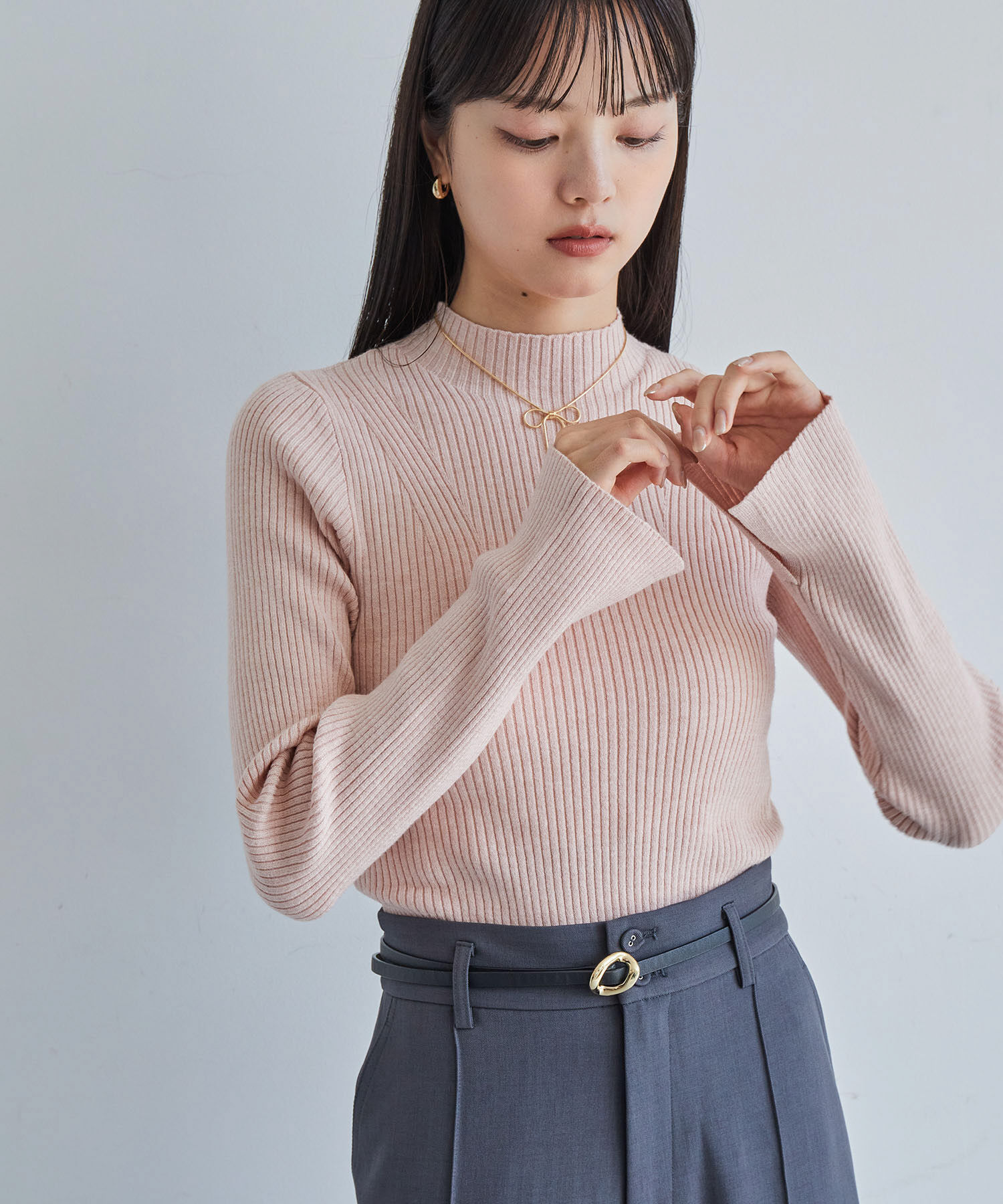 VIS「【新色追加】リブニットプチハイネックプルオーバー【低身長向けサイズ有】」|ニット・セーター|