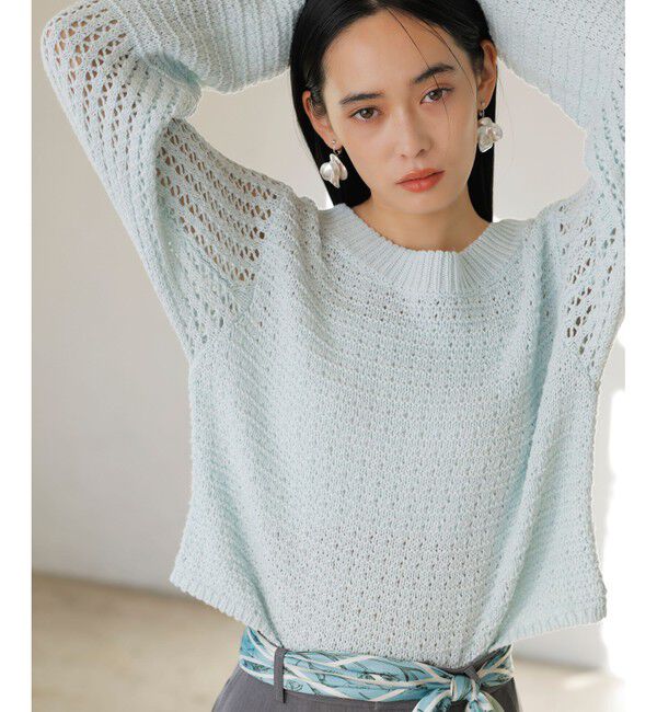 VIS「透かし編みニットプルオーバー」|ニット・セーター|サックス(48)