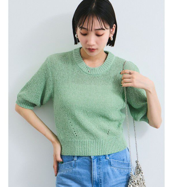 VIS「【洗える】アイレットブークレコンパクトニット」|Tシャツ・カットソー|ライトグリン(33)